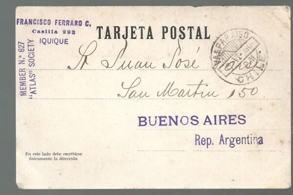 POSTAL CHILE IQUIQUE BANCO TARAPACA Y ALEMAN TRANSATLANTICO 1904 - Imagen 2