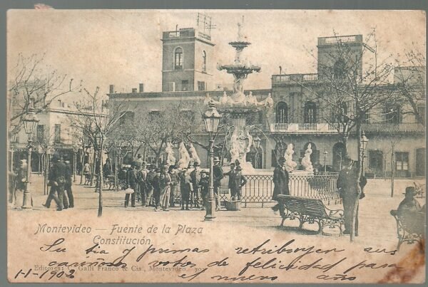 POSTAL MONTEVIDEO FUENTE DE LA PLAZA CONSTITUCION 1902