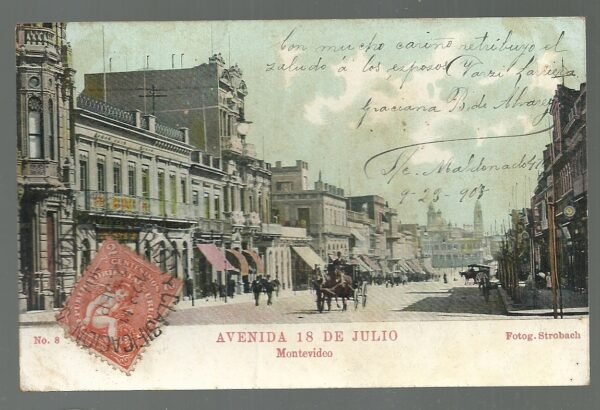 POSTAL MONTEVIDEO AVENIDA 18 DE JULIO 1907