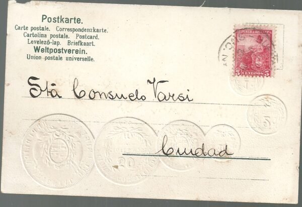 POSTAL ALEMANA DE URUGUAY Y SUS MONEDAS 1905 - Image 2