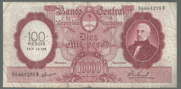 ARGENTINA 10000 PESOS MN RESELLADO BOT 2220 VF-