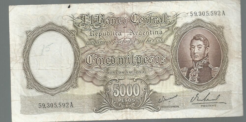 ARGENTINA 5000 PESOS MN BOT 2182 VF -