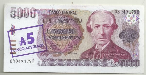 ARGENTINA 5000 PESO ARGENTINO RESELLADO  BOT 2703 XF++