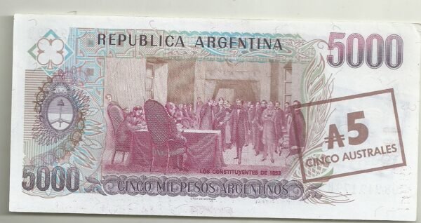 ARGENTINA 5000 PESO ARGENTINO RESELLADO  BOT 2703 XF++ - Image 2