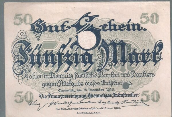 ALEMANIA 50 MARK GROSSNOTGELD CHEMNITZ 1918