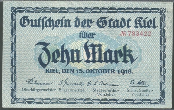 ALEMANIA 10 MARK GROSSNOTGEL KIEL STASD 1918