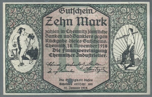 ALEMANIA GROSSNOTGELD CHEMNITZ INDUSTRIELLER 10 MARK 1919