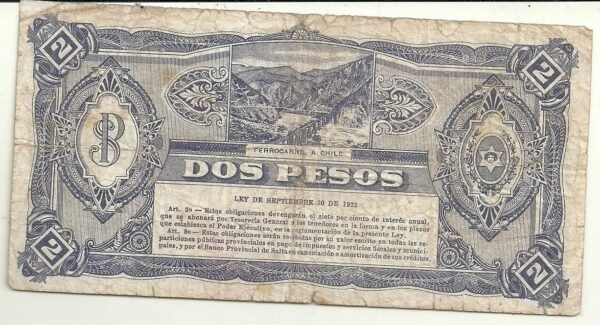 ARGENTINA 2 PESOS PROVINCIA DE SALTA  RESELLO 1933 - Imagen 2