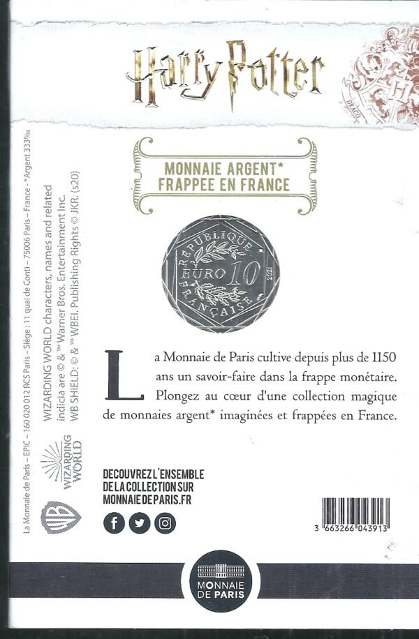 FRANCIA 10 EUROS HARRY POTTER 7/18 2021 PROOF - Image 2