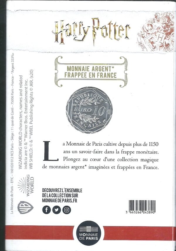 FRANCIA 10 EUROS HARRY POTTER 3/18 2021 PROOF - Image 2