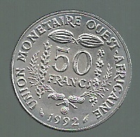 AFRICA DEL OESTE 50 FRANCS 1992 KM 6 UNC