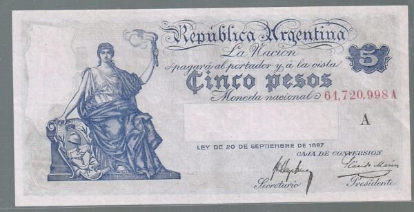 ARGENTINA 5 PESOS CAJA CONVERSION BOT 1584 XF+