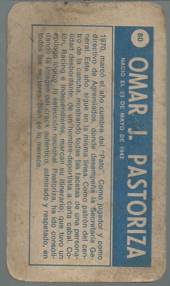 FIGURITA SUPER FUTBOL OMAR PASTORIZA N°80 - Imagen 2