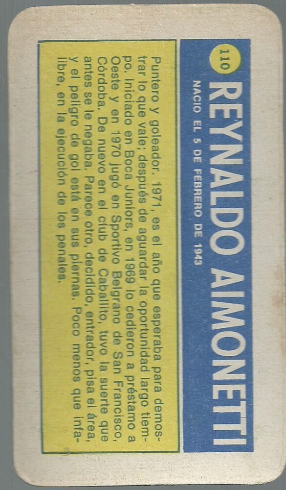 FIGURITA SUPER FUTBOL REYNALDO AIMONETTI N°110 - Imagen 2