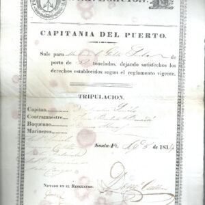 PATENTE DE NAVEGACION SANTA FE CAPITANIA PUERTO 1834