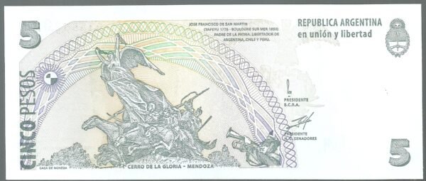 ARGENTINA CONVERTIBLE CURSO LEGAL 5 PESOS BOT 3311 UNC - Imagen 2