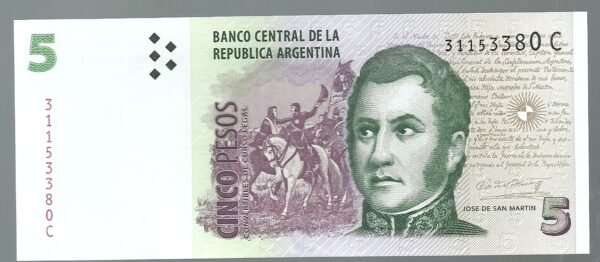 ARGENTINA CONVERTIBLE CURSO LEGAL 5 PESOS BOT 3311 UNC