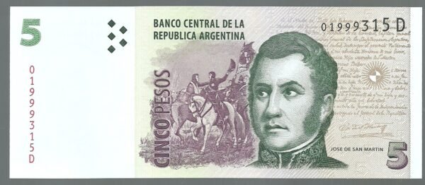 ARGENTINA CONVERTIBLE CURSO LEGAL 5 PESOS BOT 3316 UNC