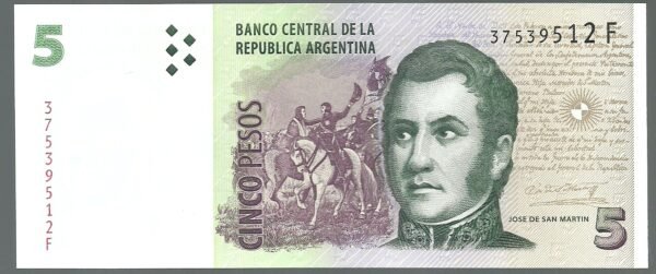 ARGENTINA CONVERTIBLE CURSO LEGAL 5 PESOS BOT 3325a UNC