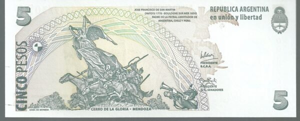 ARGENTINA CONVERTIBLE CURSO LEGAL 5 PESOS BOT 3320 UNC - Imagen 2