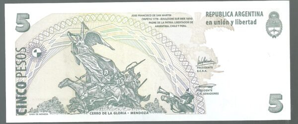 ARGENTINA CONVERTIBLE CURSO LEGAL 5 PESOS BOT 3322 UNC - Imagen 2
