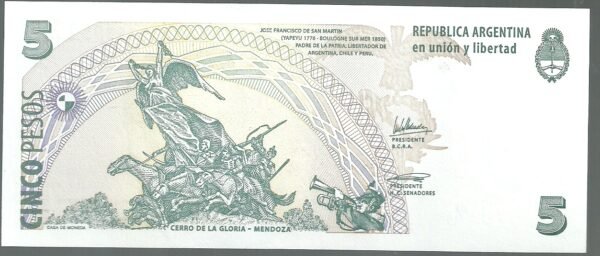 ARGENTINA CONVERTIBLE CURSO LEGAL 5 PESOS BOT 3325a UNC - Image 2