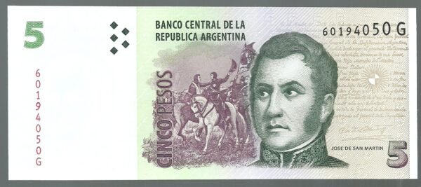 ARGENTINA CONVERTIBLE CURSO LEGAL 5 PESOS BOT 3330 UNC