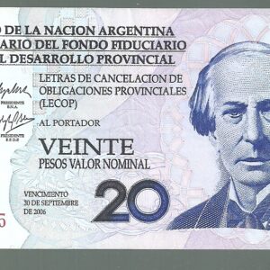 ARGENTINA BONO LECOP 20 PESOS REPOSICION COL 207 R XF