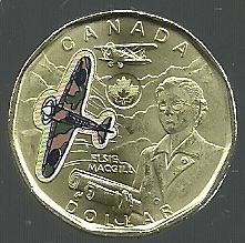 Canadá Color Loonie Moneda Elise MacGill Avión de Combate Huracán Segunda Guerra Mundial 2023