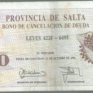 ARGENTINA BONO SALTA 500 AUSTRALES COL 071 VF+