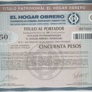 ARGENTINA BONO HOGAR OBRERO 50 PESOS 1987