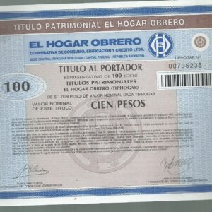 ARGENTINA BONO HOGAR OBRERO 100 PESOS 1987