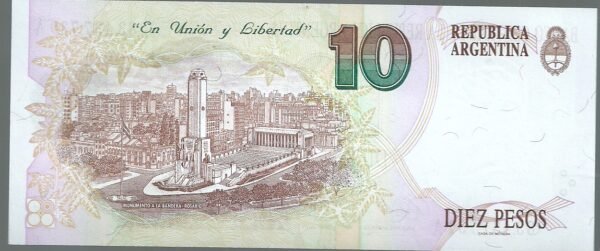 ARGENTINA 10 PESOS ROSETA CONVERTIBLE BOT 3038 UNC  1993 - Image 2