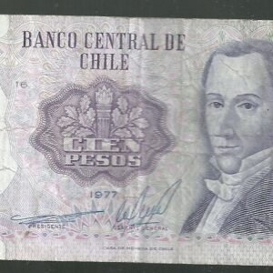CHILE 100 pesos 1977 P 152.b SERIE A BLOCK 16 VF-