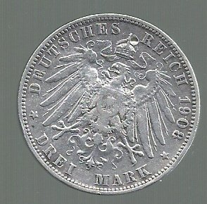 ALEMANIA PRUSIA 3 MARK 1908 A KM 527 INTENTO PERF - Imagen 2