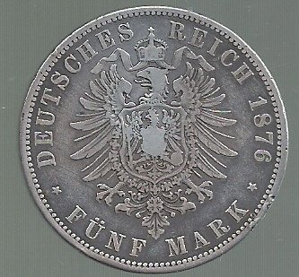 ALEMANIA PRUSIA FUNF MARK 1876 A KM 503