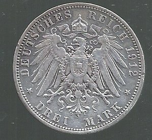ALEMANIA PRUSIA 3 MARK 1912 A KM 527 - Imagen 2