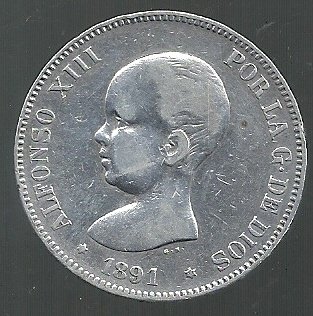 ESPAÑA 5 PESETAS 1891 18-91