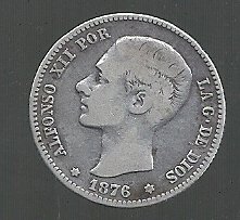 ESPAÑA 1 PESETA 1876 PLATA