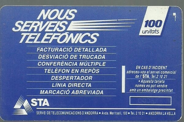 PRINCIPADO DE ANDORRA 100 UNIDADES tarjetas telefónicas - Imagen 2