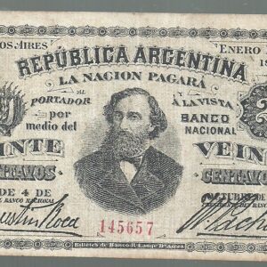 ARGENTINA FRACCIONARIO LANGE 20 CENTAVOS 1884 COL 003