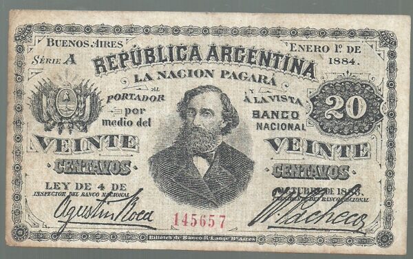 ARGENTINA FRACCIONARIO LANGE 20 CENTAVOS 1884 COL 003