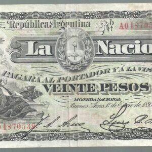 ARGENTINA LA NACION 20 PESOS 1895 BOT 1319 XF-