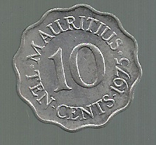 MAURITIUS 10 CENTS RUPIA 1975 KM 33