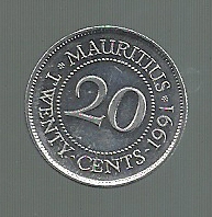 MAURITIUS 20 CENTS RUPIA 1991 KM 53