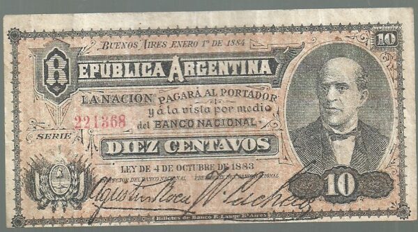 ARGENTINA FRACCIONARIO LANGE 10 CENTAVOS 1884 COL 002