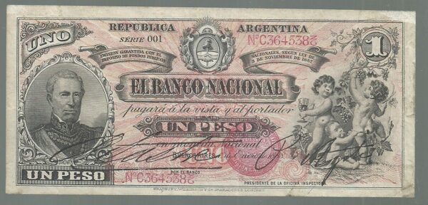 ARGENTINA 1 PESOS BANCO NACIONAL 1888 GARANTIDO COL 054 C
