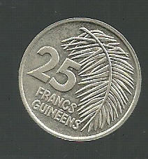 GUINEA REPUBLICA 25 FRANCS 1987 KM 60