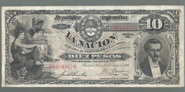 ARGENTINA LA NACION 10 PESOS 1895 BOT 1328 XF