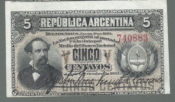 ARGENTINA FRACCIONARIO 5 CENTAVOS 1884 COL 008